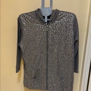 Quacker Factory Charcoal Gray Sequin Zip Hoodie